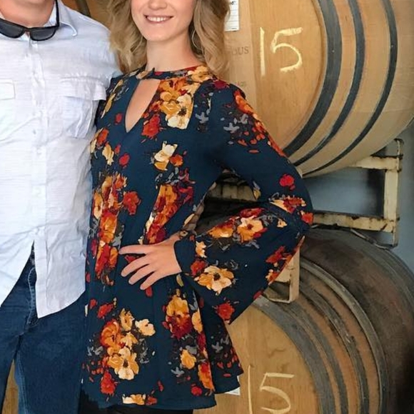 Boho long sleeve floral mini dress - Picture 1 of 4